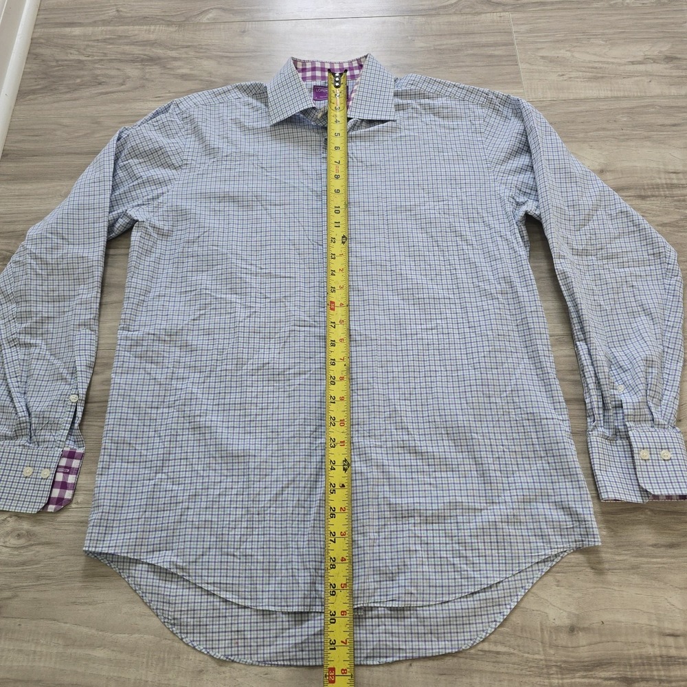 Lorenzo Uomo Button Shirt Mens 16 34/35 Purple Green Check - Picture 6 of 9
